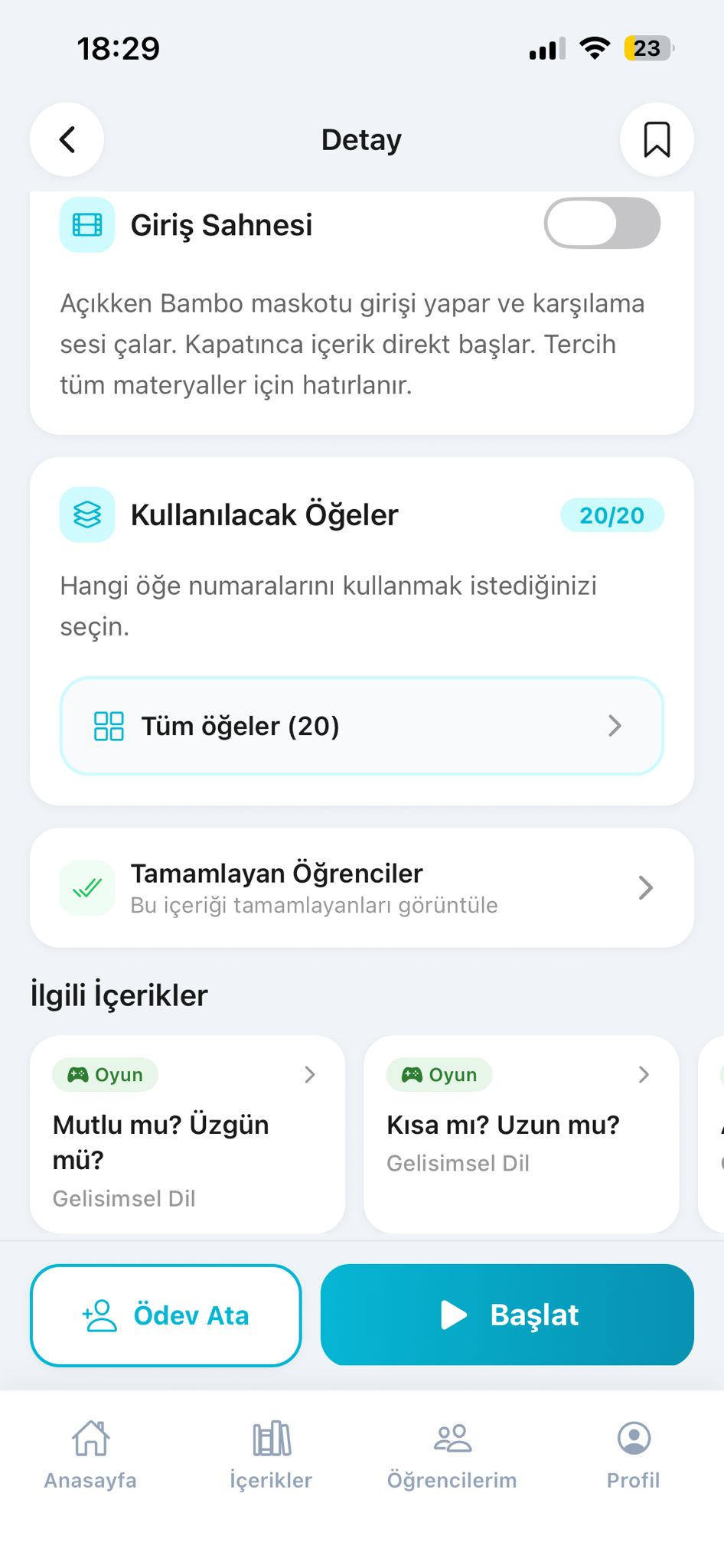 Bambo içerik detay ekranı